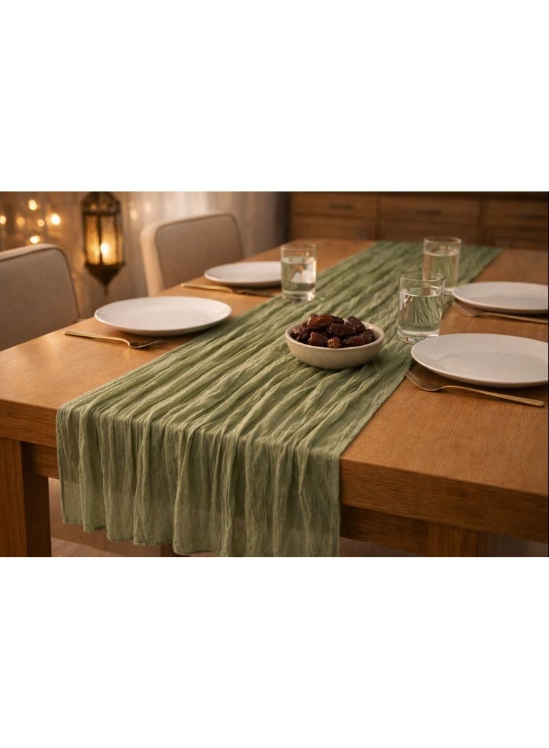 Pleated Gauze Bohemian Table Runner for Ramadan decor, Wedding Decor, Country Style Dining Table, Parties & Restaurant Decoration - Image 2
